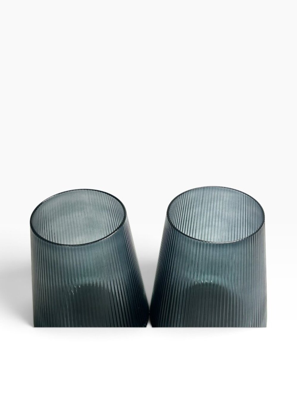 2 Glass KHEN Smoky Blue Ribbed Art Deco Stylized Thin Fluted Drinking Glasses - Picture 6 of 12